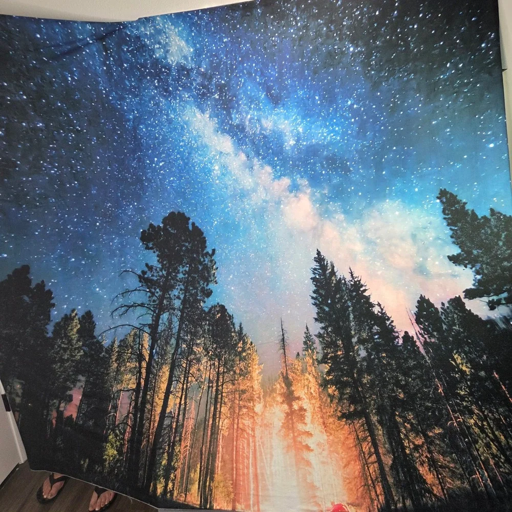 Wall Tapestry Milky Way Galaxy Pine Forest Large 69x86 Star